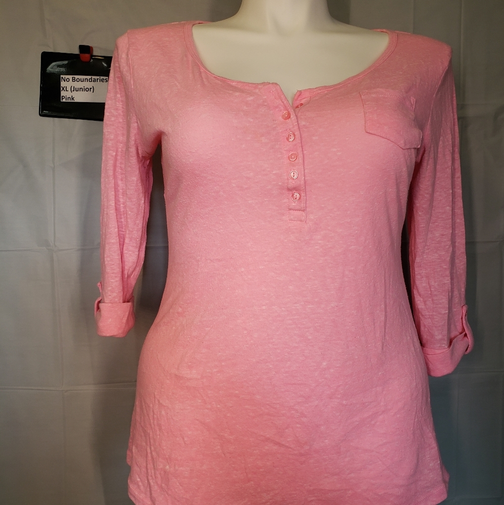 Neon pink No boundaries 3/4 cotton/poly top
